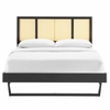 Kelsea Cane and Wood Full Platform Bed with Angular Legs in Black