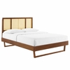 Kelsea Cane and Wood King Platform Bed with Angular Legs in Walnut