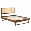 Kelsea Cane and Wood King Platform Bed with Angular Legs in Walnut