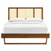 Kelsea Cane and Wood King Platform Bed with Angular Legs in Walnut
