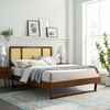 Kelsea Cane and Wood King Platform Bed with Angular Legs in Walnut