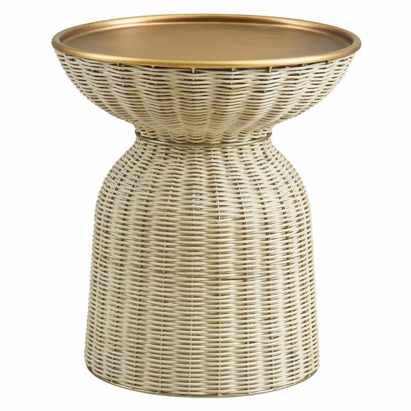 Lazaro Round Rattan Side Table in Burnished Brass Natural
