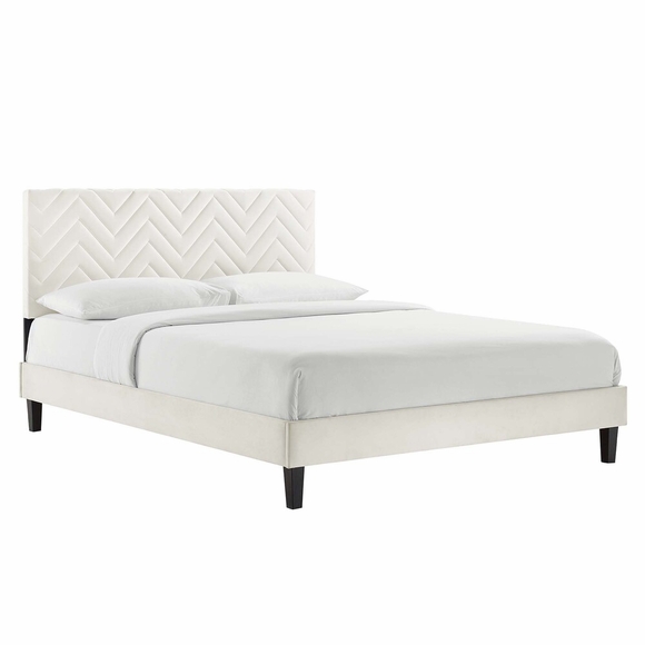 Leah Chevron Tufted Performance Velvet Full Platform Bed-MOD-7001 in White