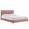 Leah Chevron Tufted Performance Velvet King Platform Bed in Dusty Rose