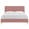 Leah Chevron Tufted Performance Velvet King Platform Bed in Dusty Rose