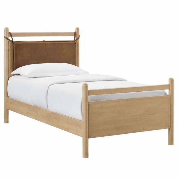 Leni Twin Size Vegan Leather and Wood Platform Bed Frame