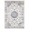 Lilja Distressed Vintage Persian Medallion 5x8 Area Rug in Ivory and Moroccan Blue