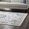 Lilja Distressed Vintage Persian Medallion 5x8 Area Rug in Ivory and Moroccan Blue
