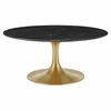 Lippa 36" Round Faux Marble Coffee Table in Gold Black