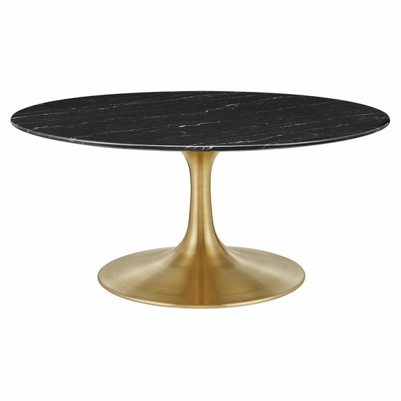 Lippa 36" Round Faux Marble Coffee Table in Gold Black
