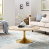 Lippa 36" Round Faux Travertine Coffee Table in Gold Travertine