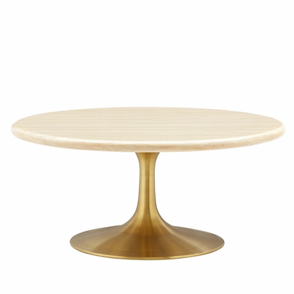 Lippa 36" Round Faux Travertine Coffee Table in Gold Travertine