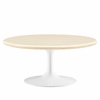 Lippa 36" Round Faux Travertine Coffee Table in White Travertine