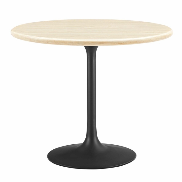 Lippa 36" Round Faux Travertine Dining Table in Black Travertine
