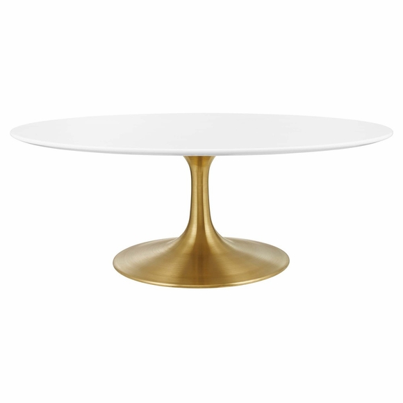 Lippa 42" Oval Wood Coffee Table in Gold White