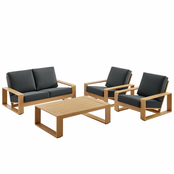 Lirienne 4-Piece Outdoor Patio Aluminum Faux Wood Furniture Set