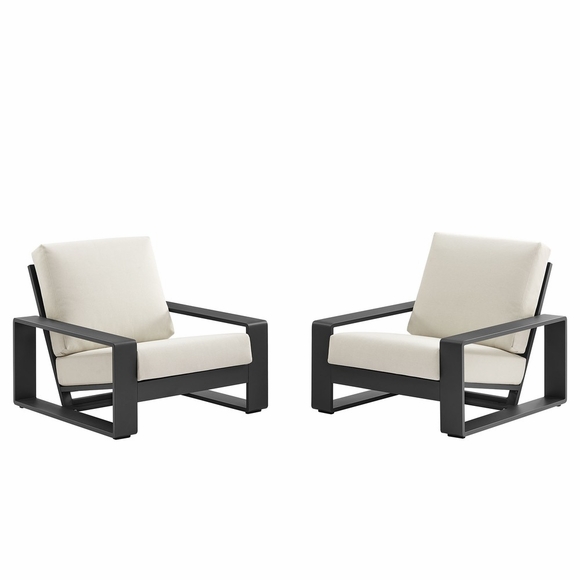 Lirienne Outdoor Patio Aluminum Faux Wood Armchairs Set of 2