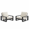 Lirienne Outdoor Patio Aluminum Faux Wood Armchairs Set of 2