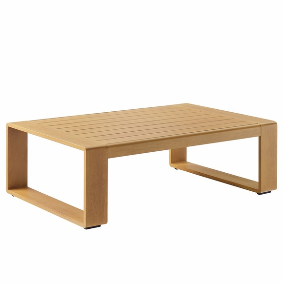 Lirienne Outdoor Patio Aluminum Faux Wood Coffee Table in Natural