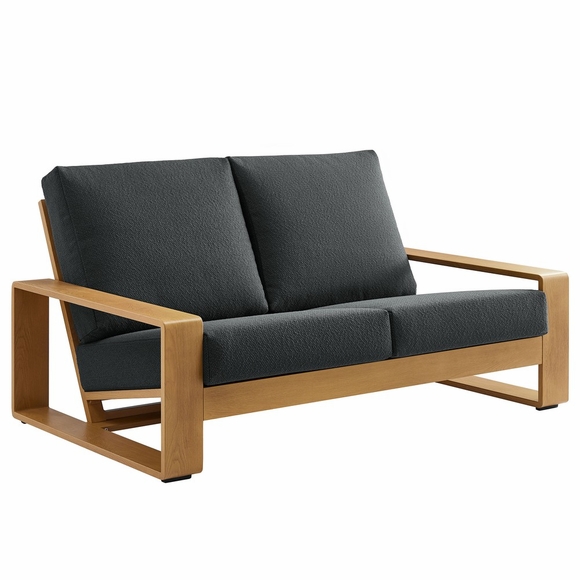 Lirienne Outdoor Patio Aluminum Faux Wood Loveseat
