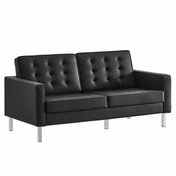 Loft Tufted Upholstered Faux Leather Loveseat