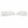 Loft Tufted Upholstered Faux Leather Sofa and Loveseat Set