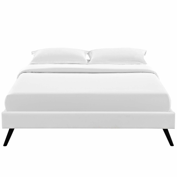 Loryn Queen Vinyl Bed Frame with Round Splayed Legs in White