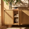 Lumo 4-Door Curved Wood Accent Cabinet in Oak