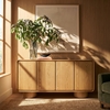 Lumo 4-Door Curved Wood Accent Cabinet in Oak