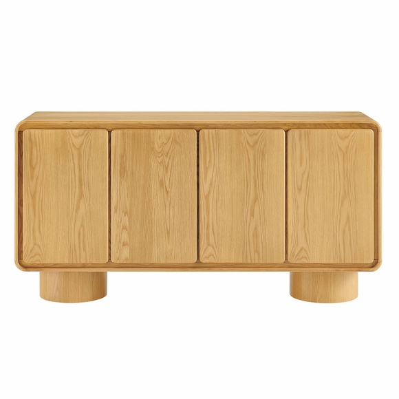 Lumo 4-Door Curved Wood Accent Cabinet in Oak
