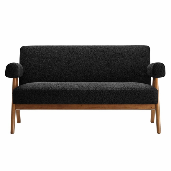 Lyra Boucle Fabric Loveseat in Black
