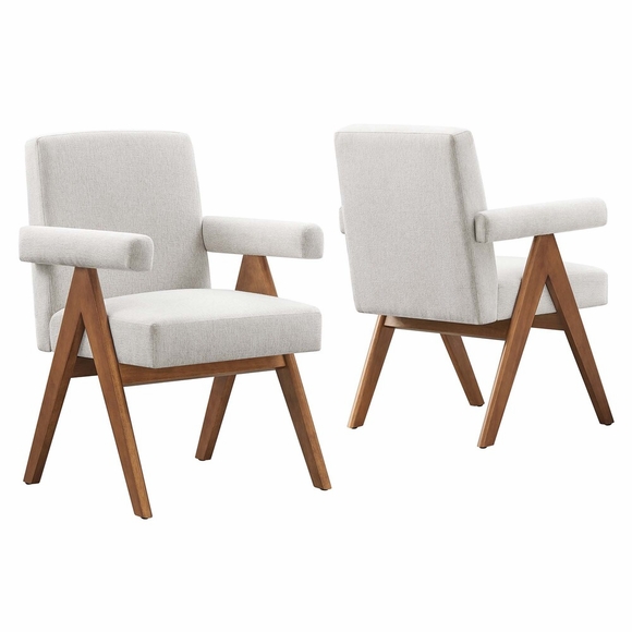 Lyra Fabric Dining Room Chair Set of 2 in Ivory Fabric