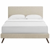 Macie Queen Fabric Platform Bed with Round Splayed Legs in Beige