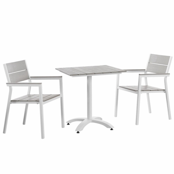 Maine 3 Piece Outdoor Patio Dining Set in White Light Gray