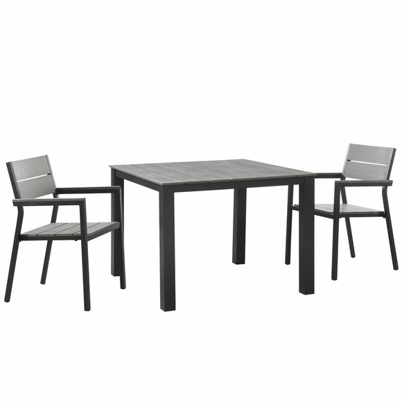 Maine 3 Piece Outdoor Patio Dining Set in Brown Gray