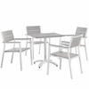 Maine 5 Piece Outdoor Patio Dining Set in White Light Gray