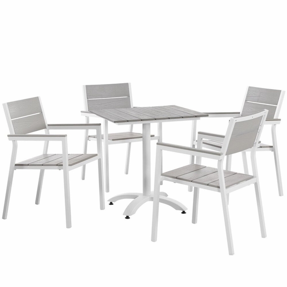 Maine 5 Piece Outdoor Patio Dining Set in White Light Gray