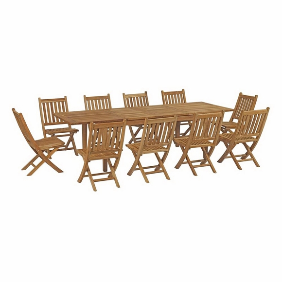 Marina 11 Piece Outdoor Patio Teak Outdoor Dining Set in Natural MID-3284
