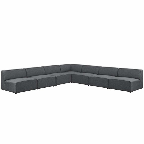 Mingle 7 Piece Upholstered Fabric Sectional Sofa Set in Gray