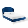 Mira Upholstered Performance Velvet Queen Platform Bed in Navy