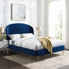 Mira Upholstered Performance Velvet Queen Platform Bed in Navy
