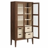 Nell 71" Glass Door Tall Display Storage Cabinet in Walnut