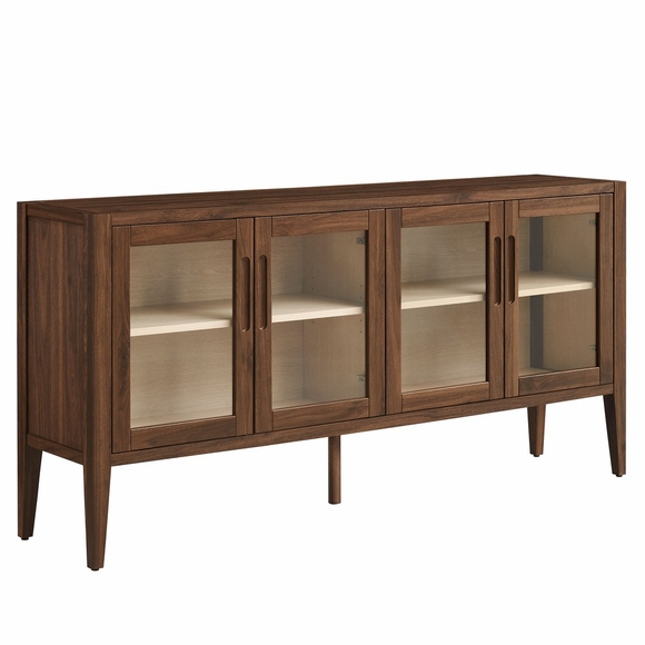 Nell 72" Glass Door Sideboard Storage Display Cabinet in Walnut