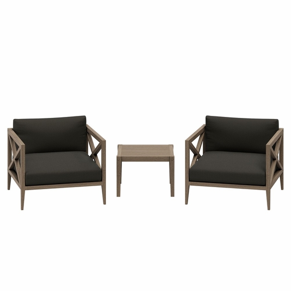 Northlake 3-Piece Outdoor Patio Teak Wood Furniture Set with Armchair and Side Table