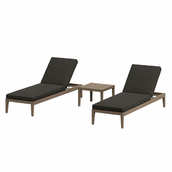 Northlake 3-Piece Outdoor Patio Teak Wood Furniture Set with Chaise Lounges and Side Table