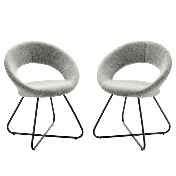 Nouvelle Upholstered Fabric Dining Chair Set of 2 in Black Light Gray