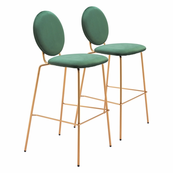 Odessa Barstool Set of 2 in Green & Gold