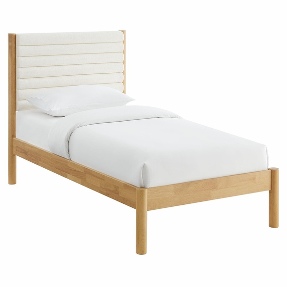 Olea Channel Tufted Boucle Solid Wood Twin Platform Bed