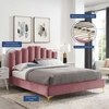 Olivia Queen Performance Velvet Platform Bed in Dusty Rose