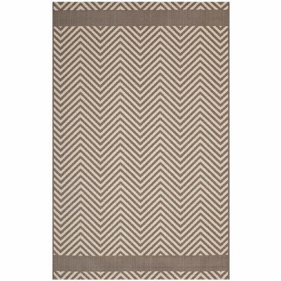Optica Chevron With End Borders 5x8 Indoor and Outdoor Area Rug in Light and Dark Beige